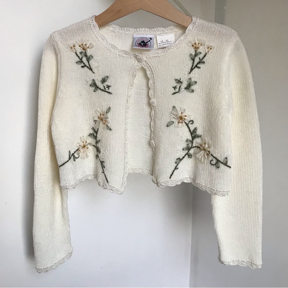 Good Lad of Philadelphia • 6X • Embroidered Chenille Cropped Cardigan Sweater
